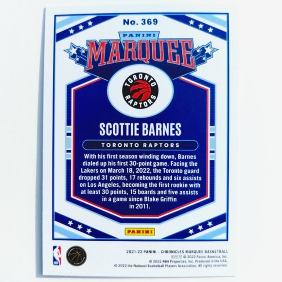 Toronto Raptors (Scottie Barnes) - BKBL [28_SB2] - Rookie Card (RC) - Picture 3 of 3